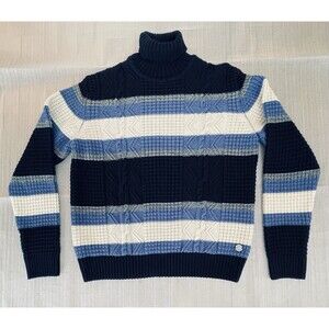 Impulso Wool Blend Turtle Neck Sweater Cable Knit Striped Men Nautical Italy